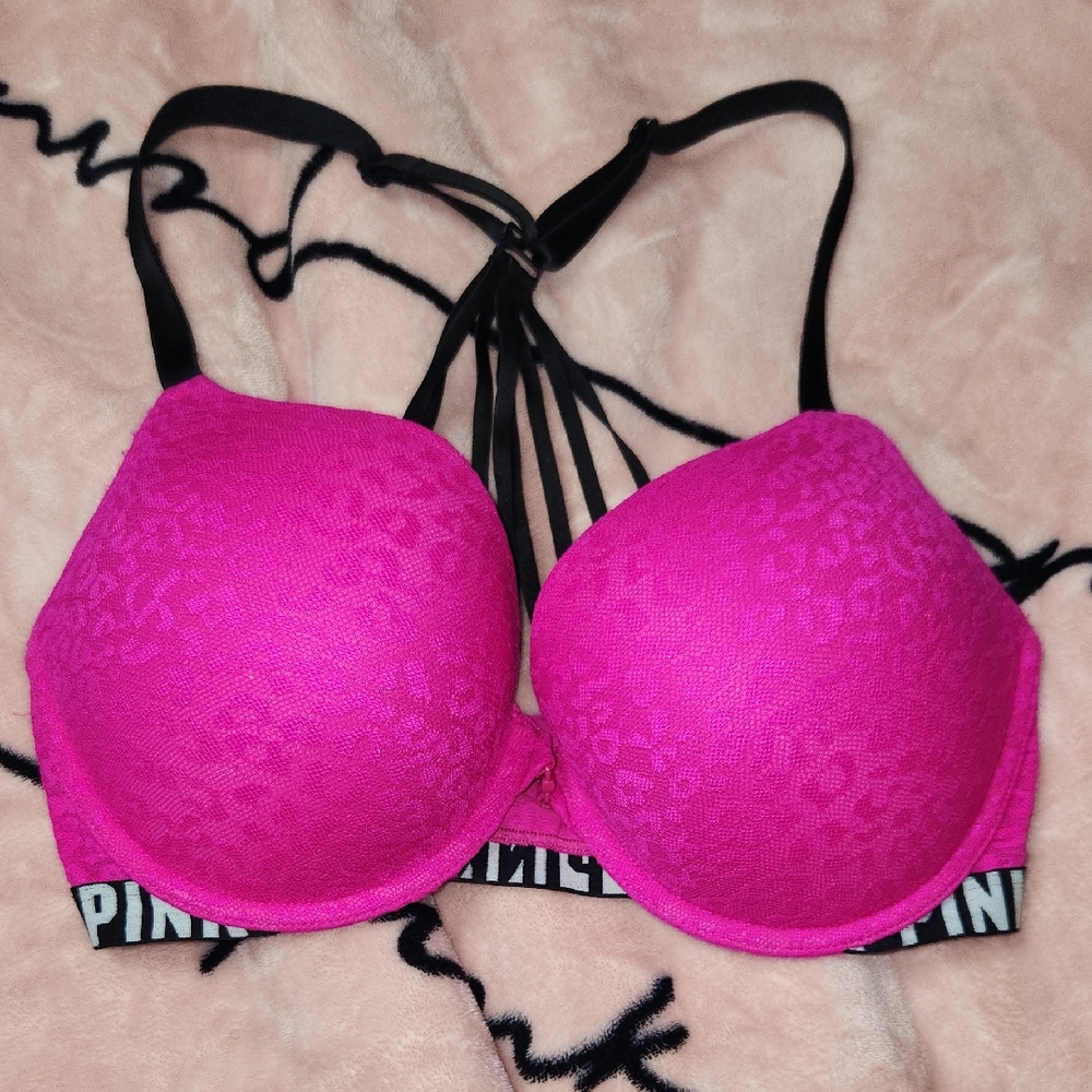 PINK Victoria's Secret Vibrant Pink Bra with Black Accents